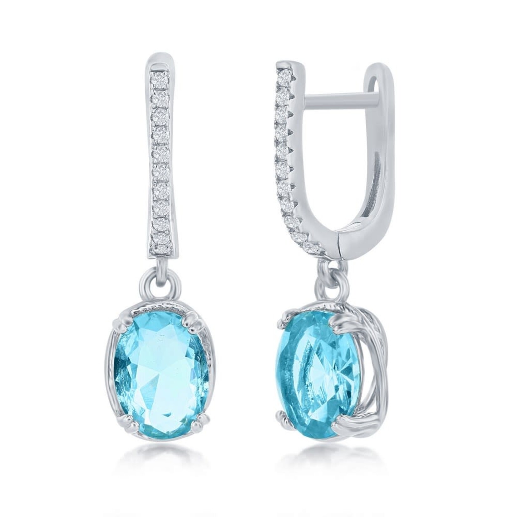 Sterling Silver Oval Aqua CZ Earrings