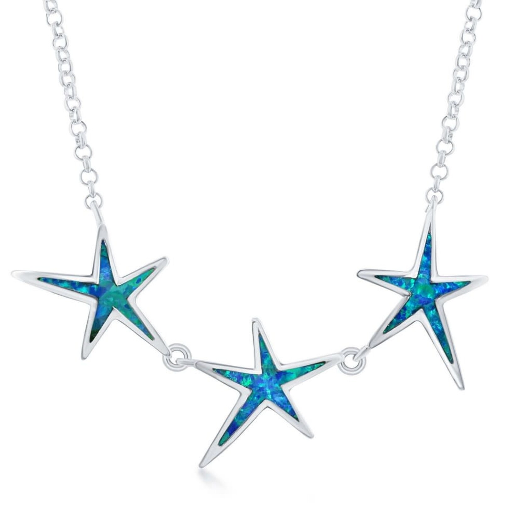 Blue Inlay Opal Three Linked Starfish Necklace