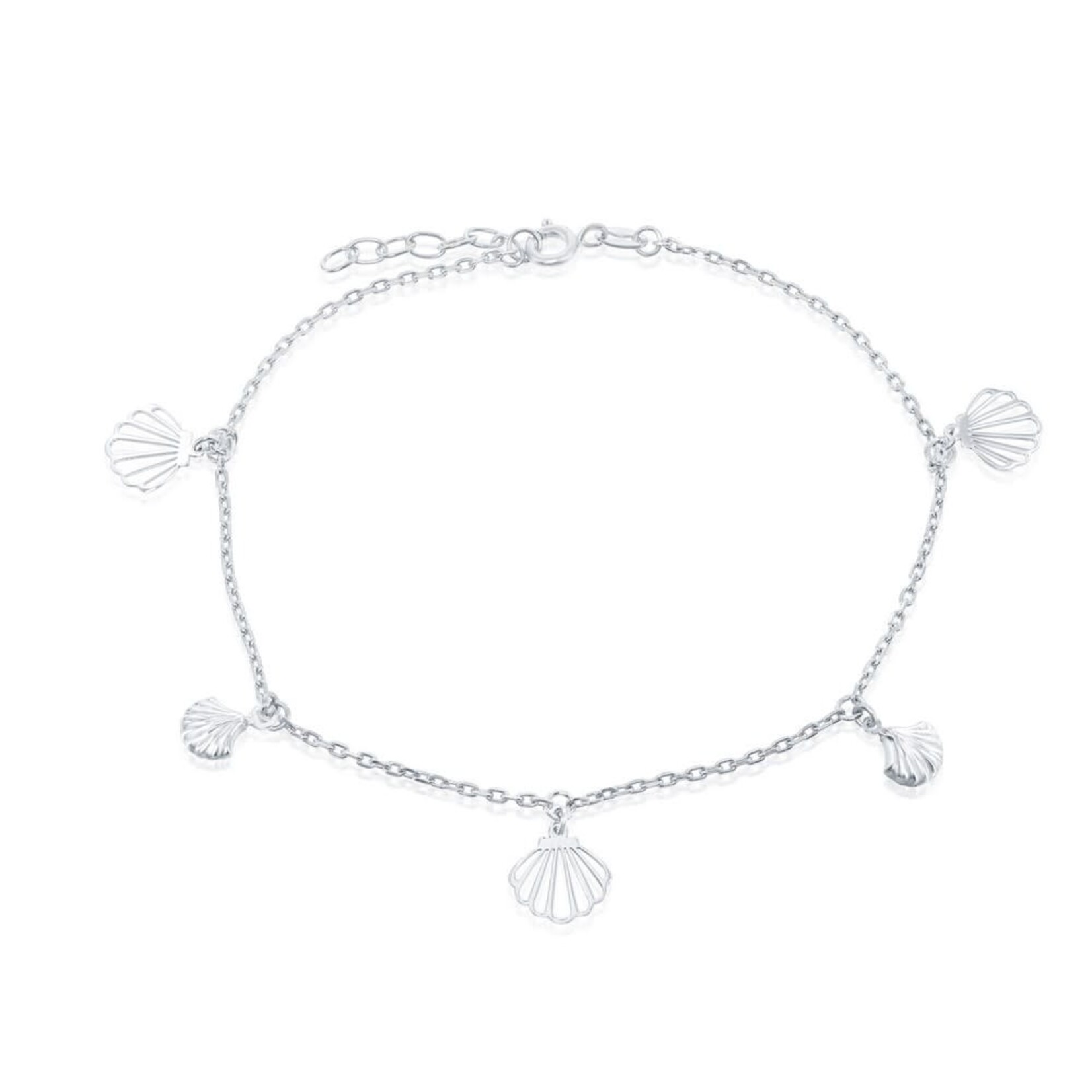 Alternating Flat and Puffed Seashell Anklet .925
