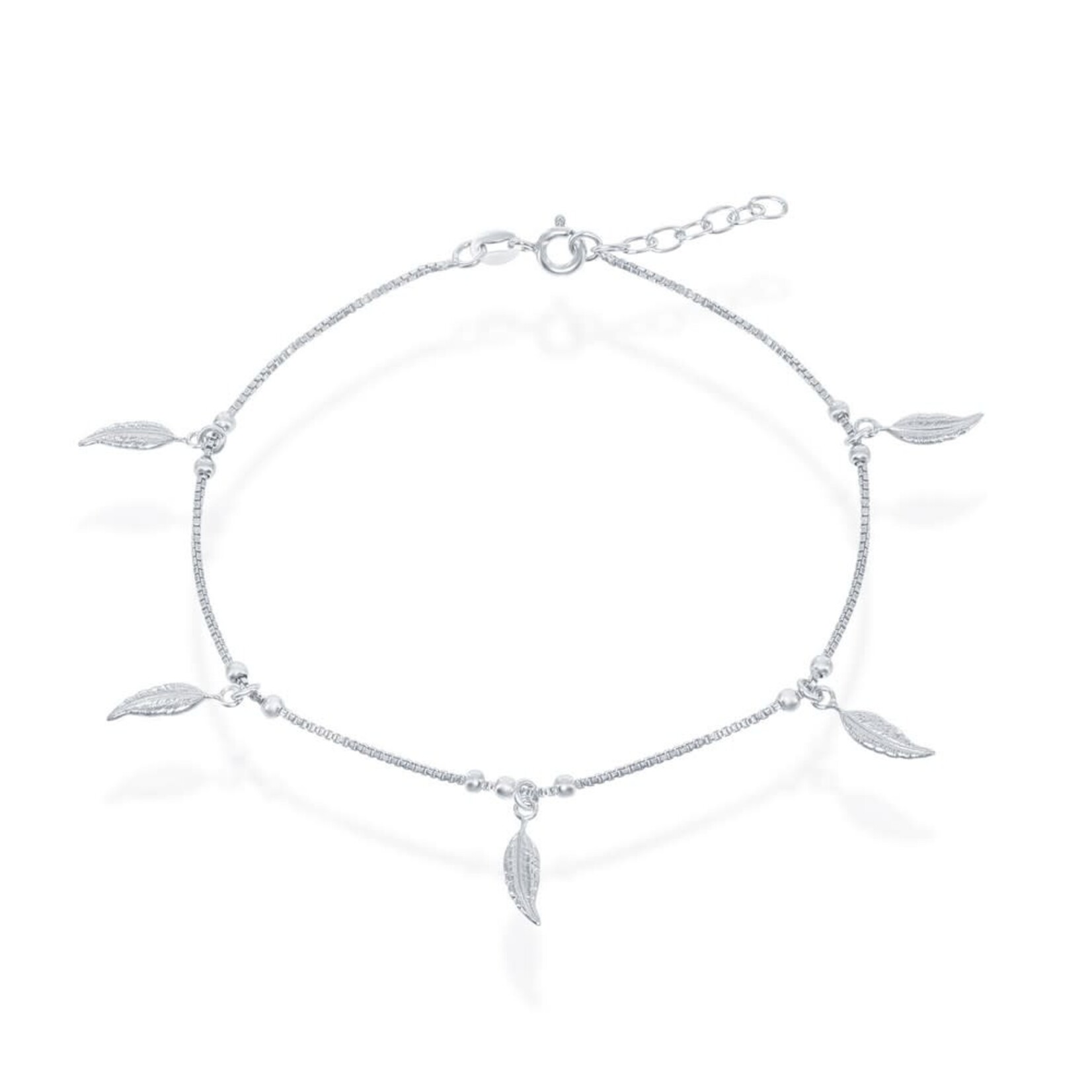 Dangling Leaf Anklet, Sterling Silver