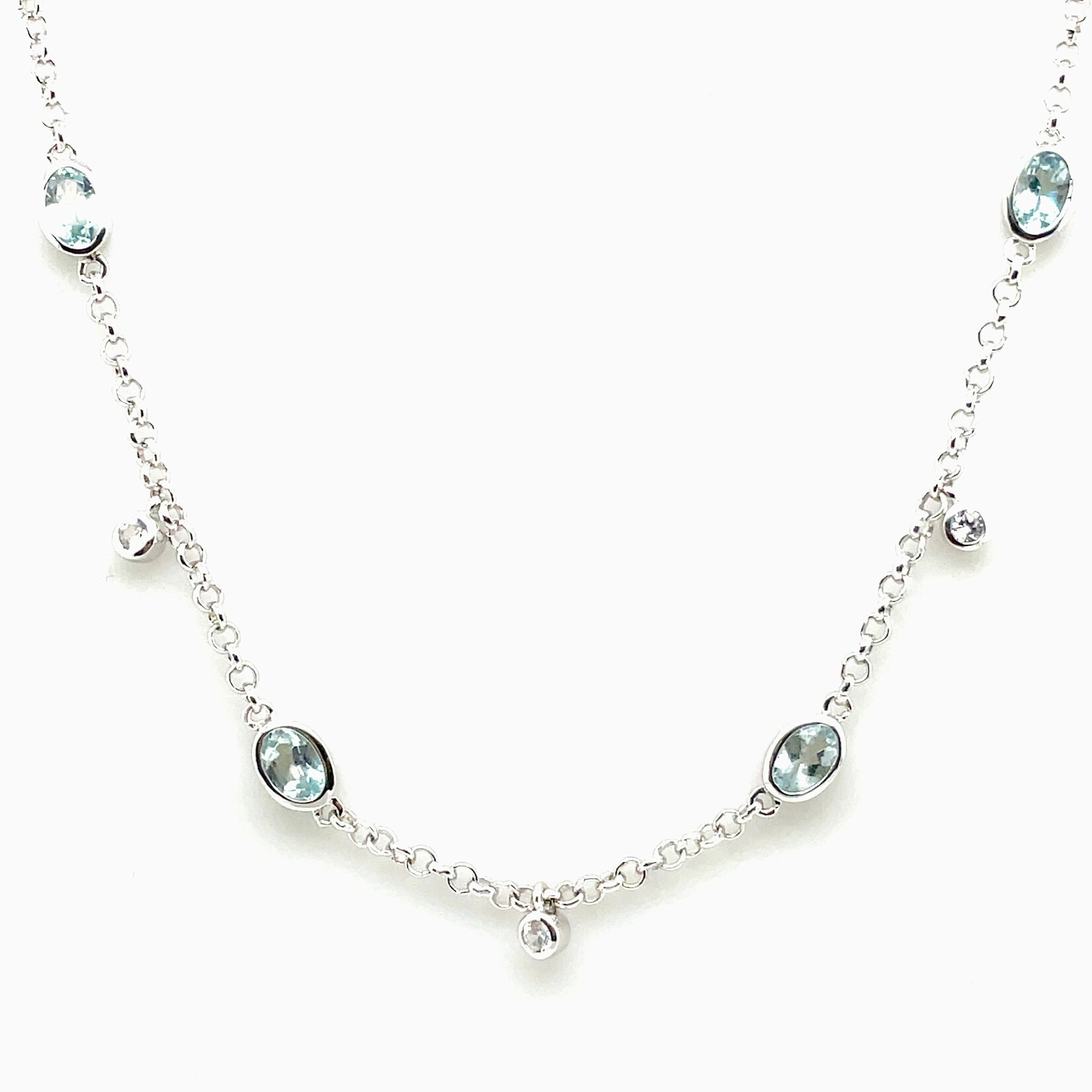 Sterling Silver Aquamarine with White Zirconia Necklace
