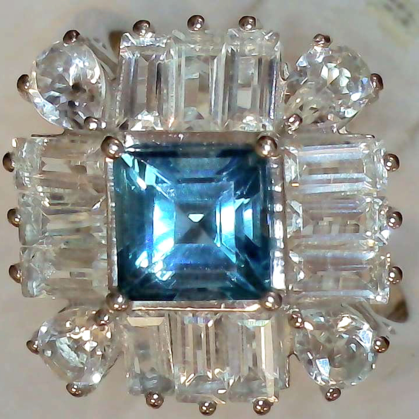 925 London Blue Topaz, White Topaz Ring Size 7