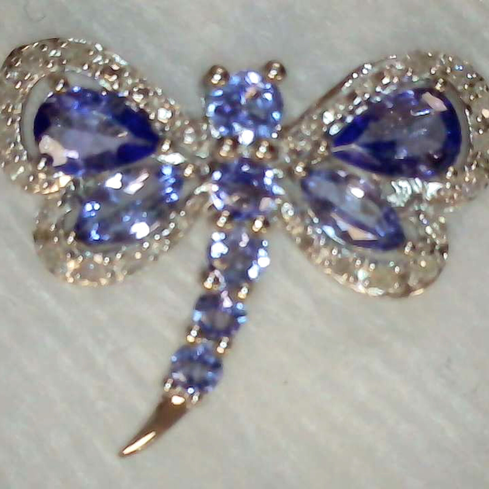 925 Tanzanite, White Diamonds Dragonfly Pendant