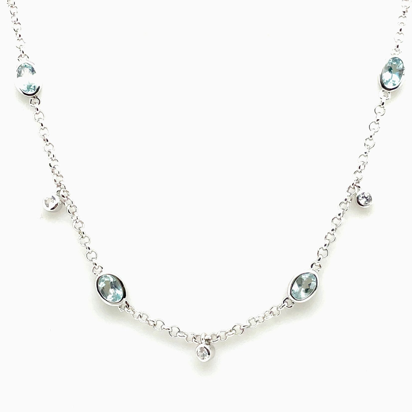 Sterling Silver  18" Aquamarine White Zirconium Necklace