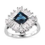 925 London Blue Topaz, White Topaz Ring Size 7