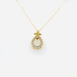18 Kt YG Diamond Oval Pendant w Fleur de Lis .75 Ctw