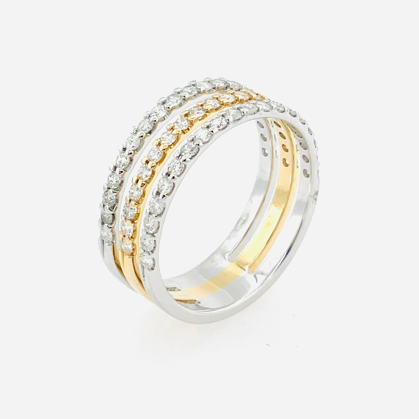 14 Kt Two-Tone Diamond Triple Wedding Band