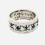 18 Kt WG Diamond + Sapphire Wide Band Ring