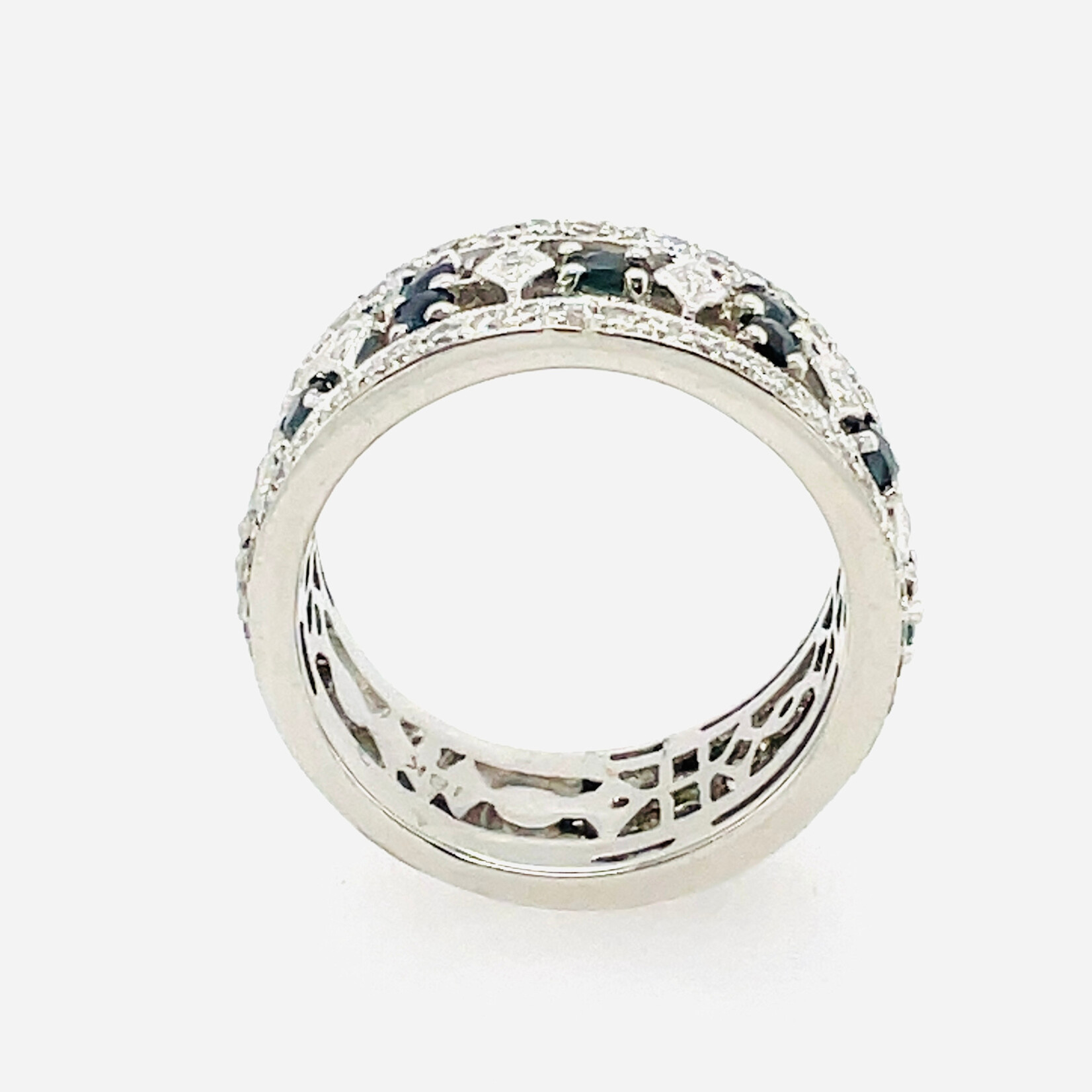 18 Kt WG Diamond + Sapphire Wide Band Ring