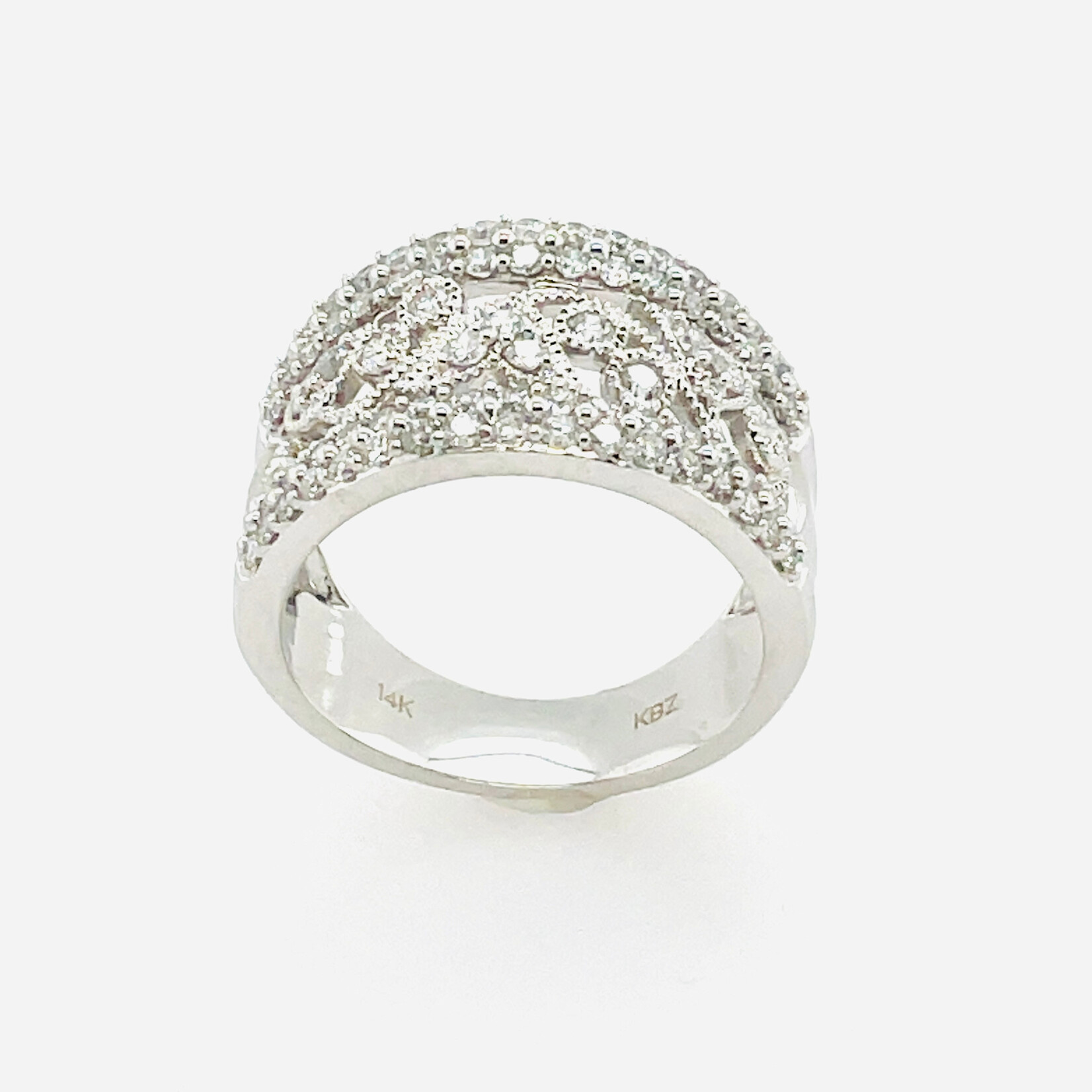 14 Kt WG Ornate Pattern Diamond Ring  1.0 Ctw Size 7