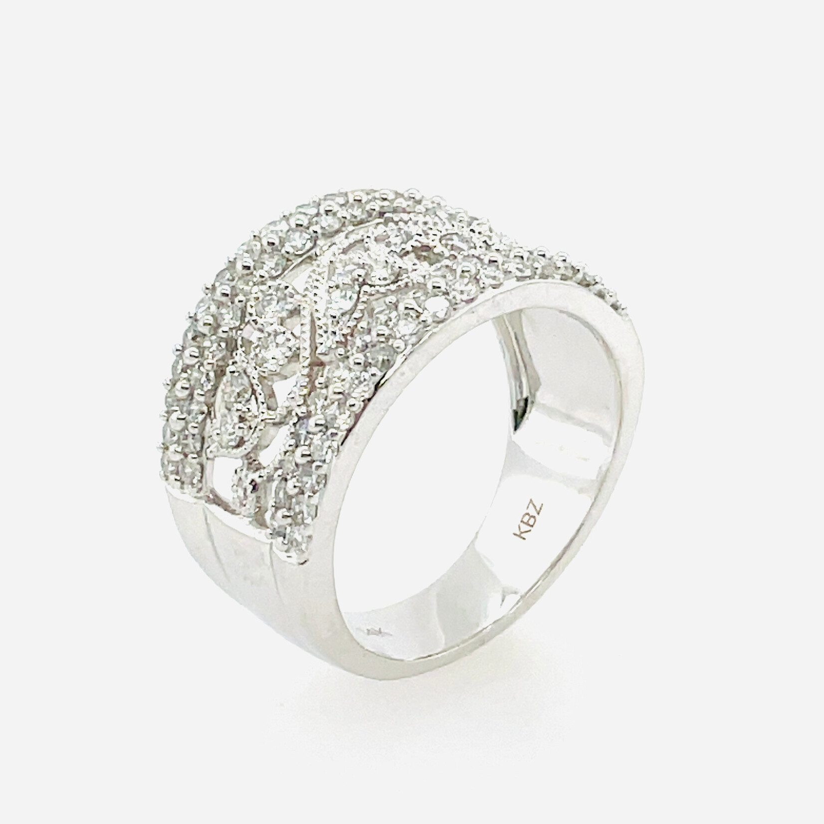 14 Kt WG Ornate Pattern Diamond Ring  1.0 Ctw Size 7