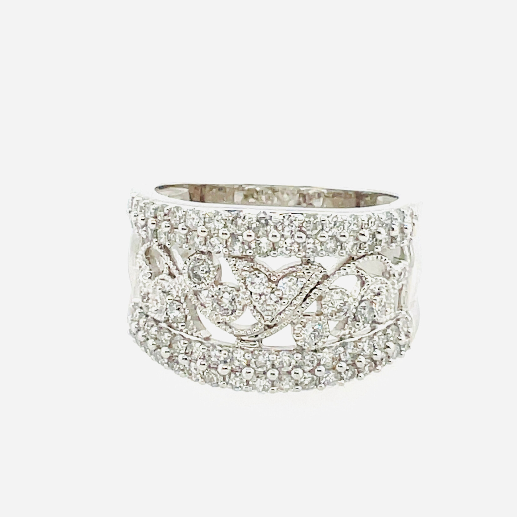 14 Kt WG Ornate Pattern Diamond Ring  1.0 Ctw Size 7