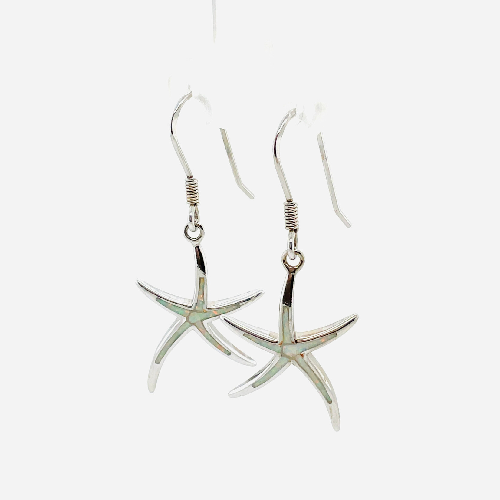 Sterling Silver White Inlay Opal Starfish Earrings