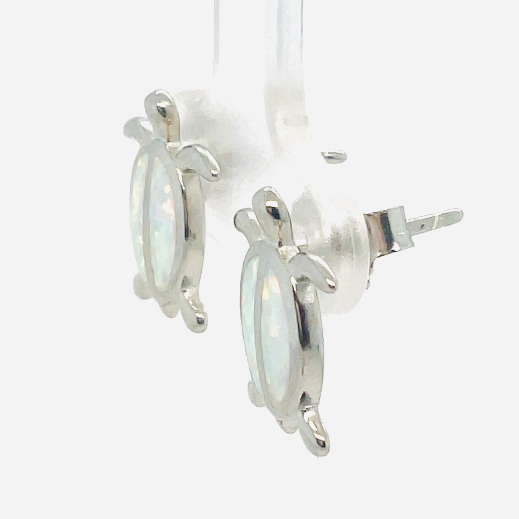Sterling Silver White Inlay Opal Turtle Earrings