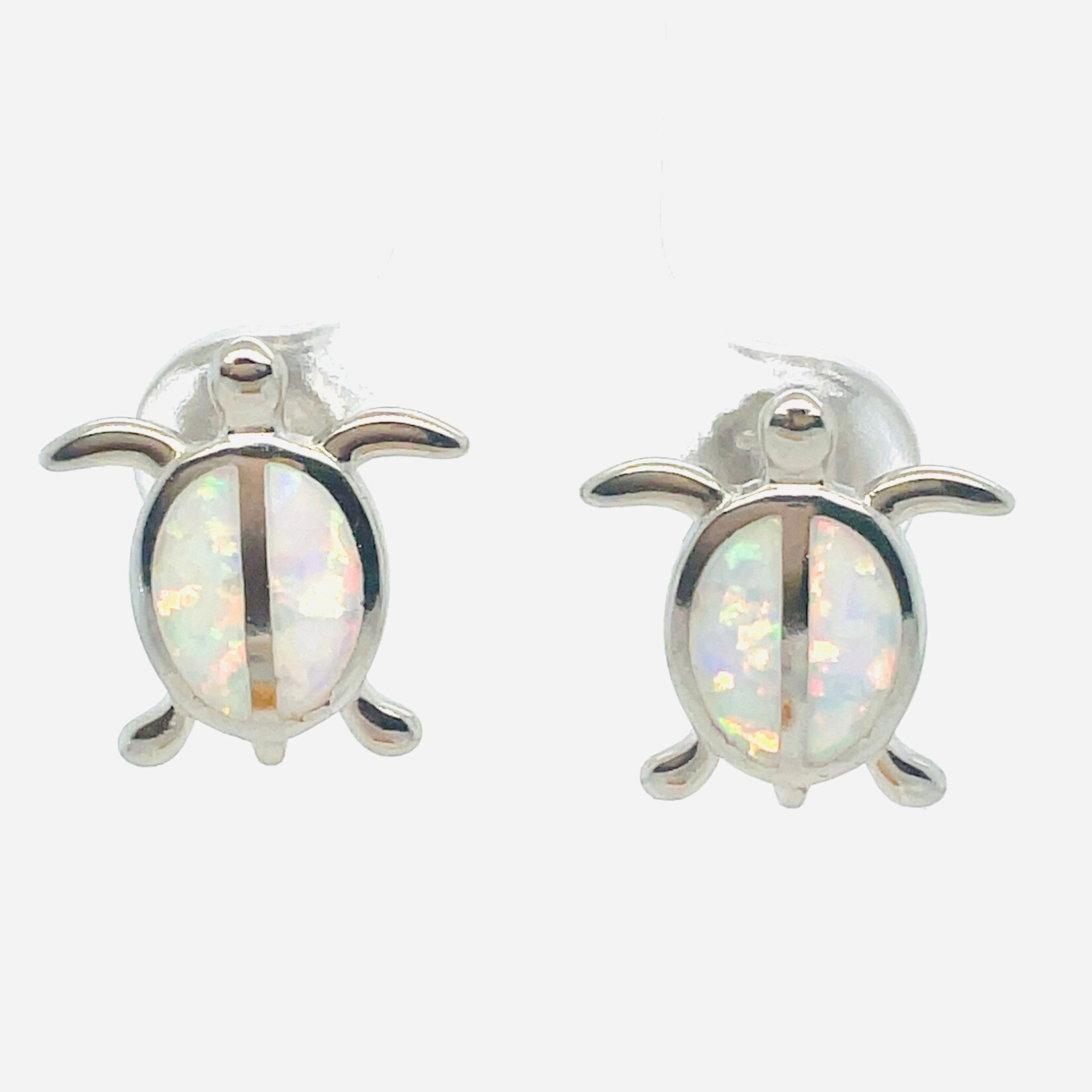 Sterling Silver White Inlay Opal Turtle Earrings