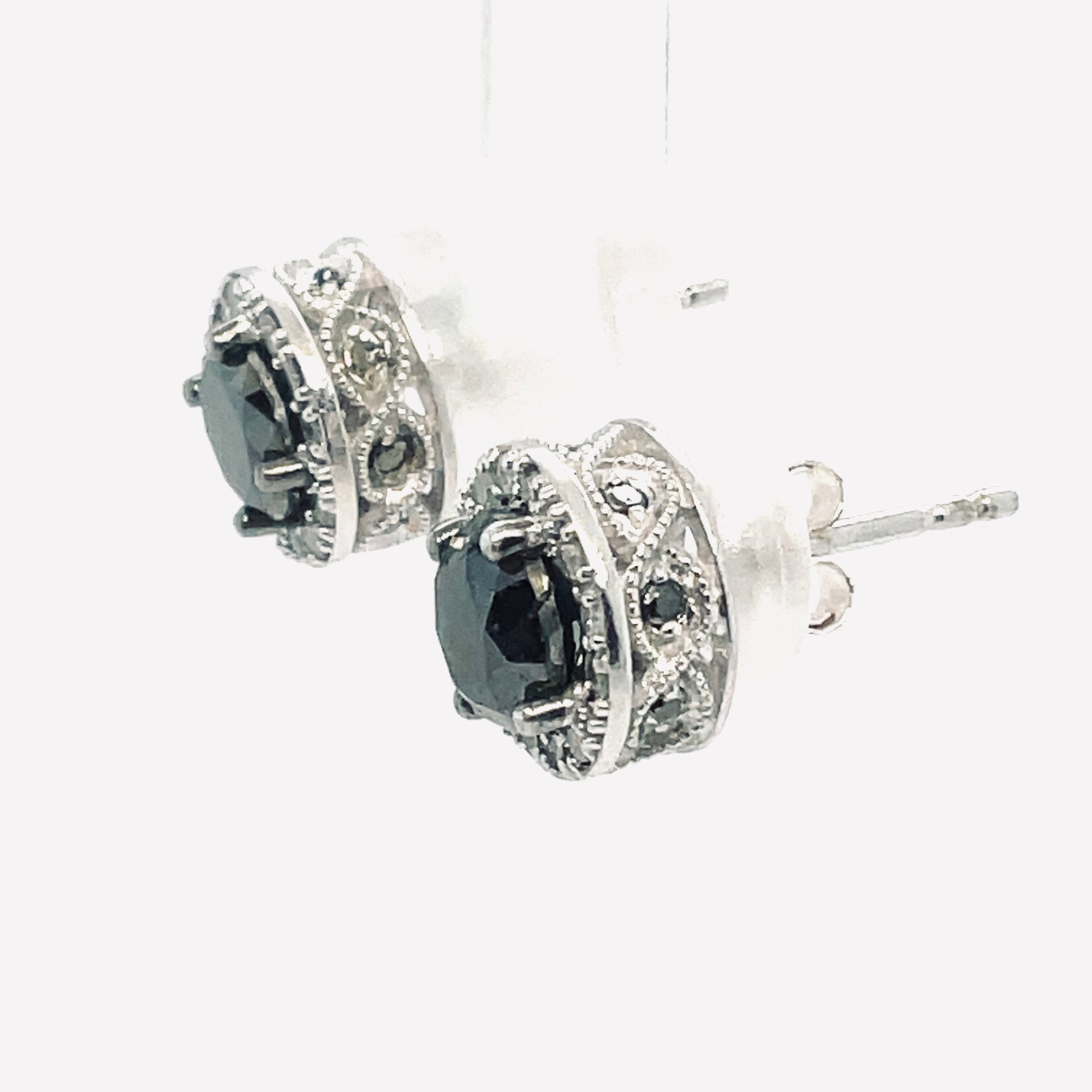 Sterling Silver Black and White Diamond Earrings