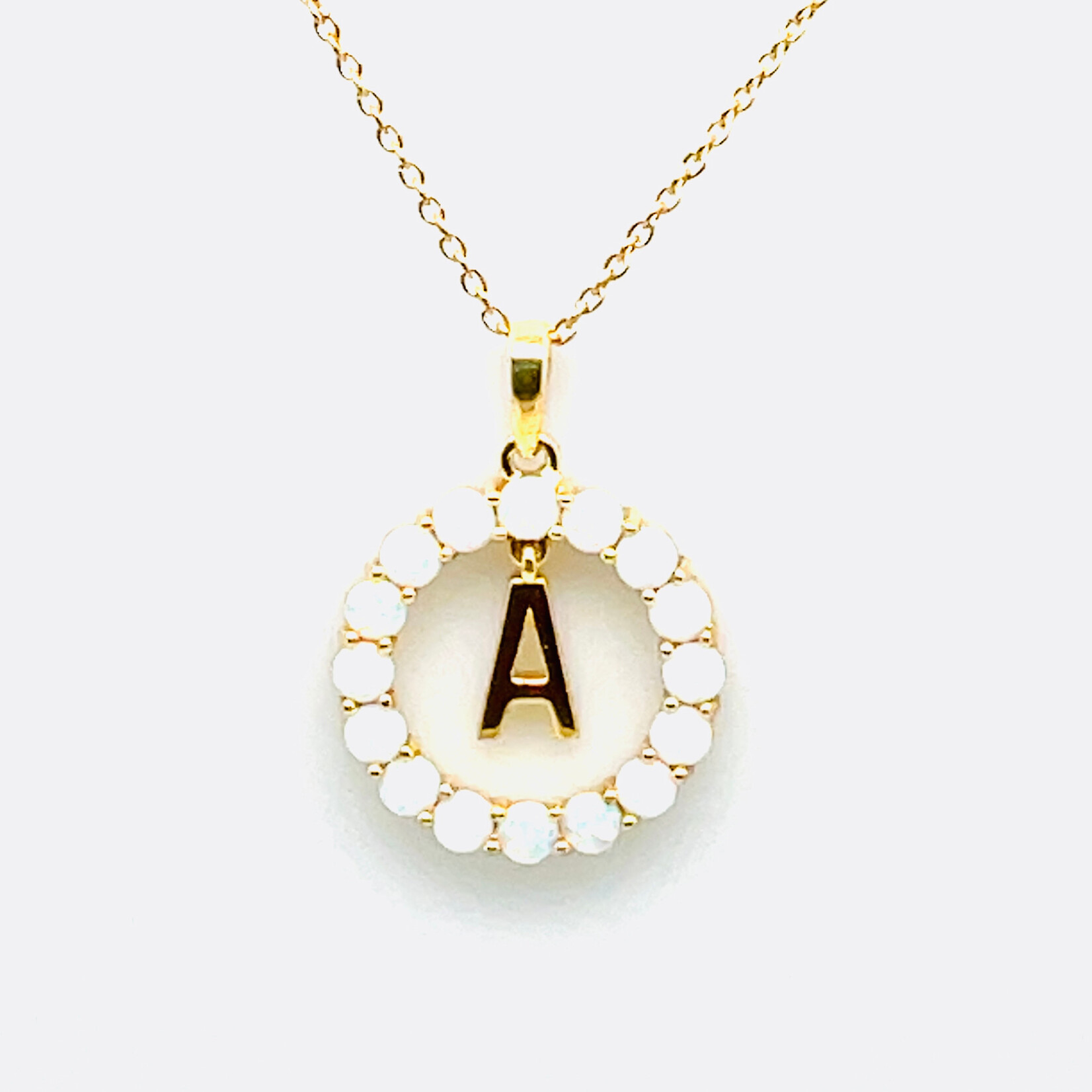 CB Diamonds 925 18" Yellow Gold Plated Created Milky Opal Letter Pendant