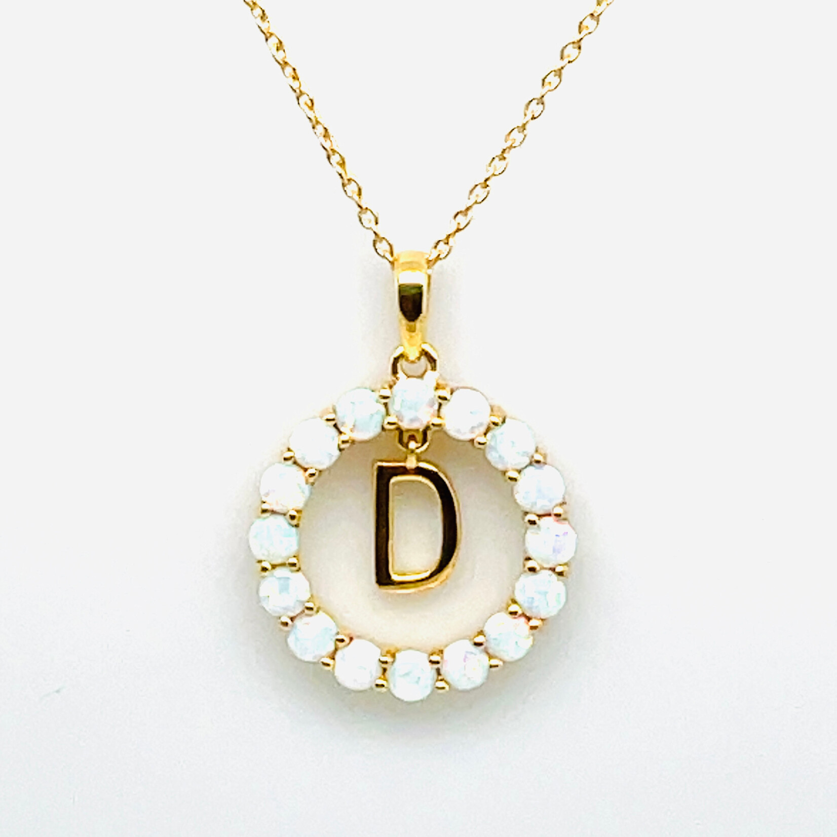 CB Diamonds 925 18" Yellow Gold Plated Created Milky Opal Letter Pendant
