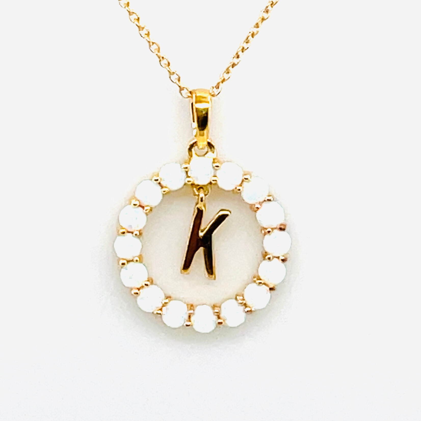 CB Diamonds 925 18" Yellow Gold Plated Created Milky Opal Letter Pendant
