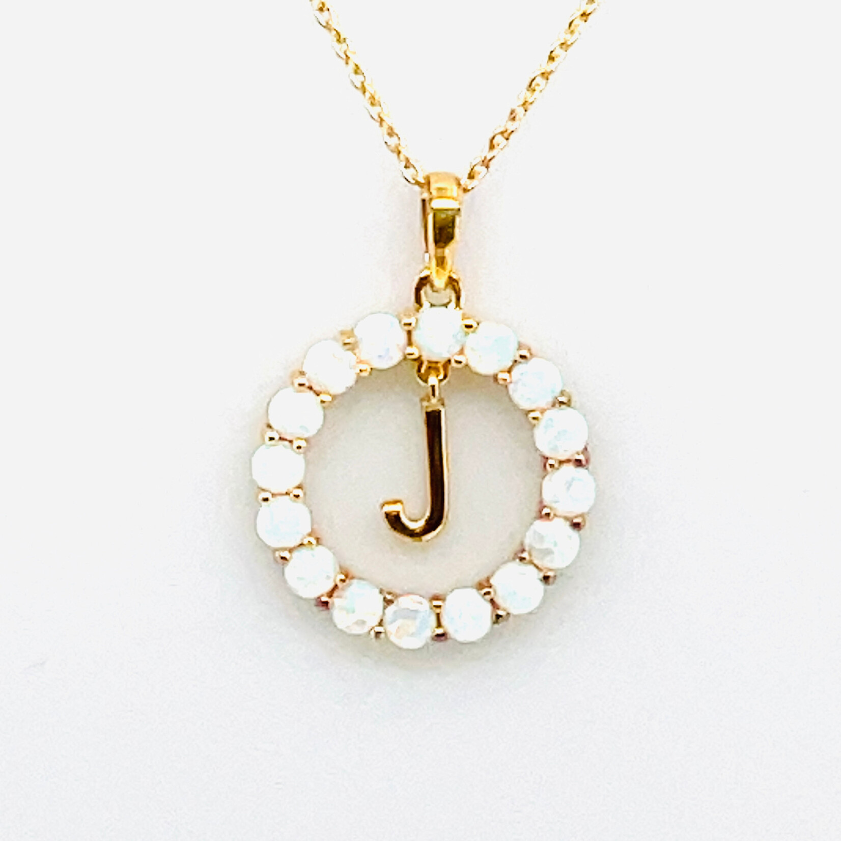 CB Diamonds 925 18" Yellow Gold Plated Created Milky Opal Letter Pendant
