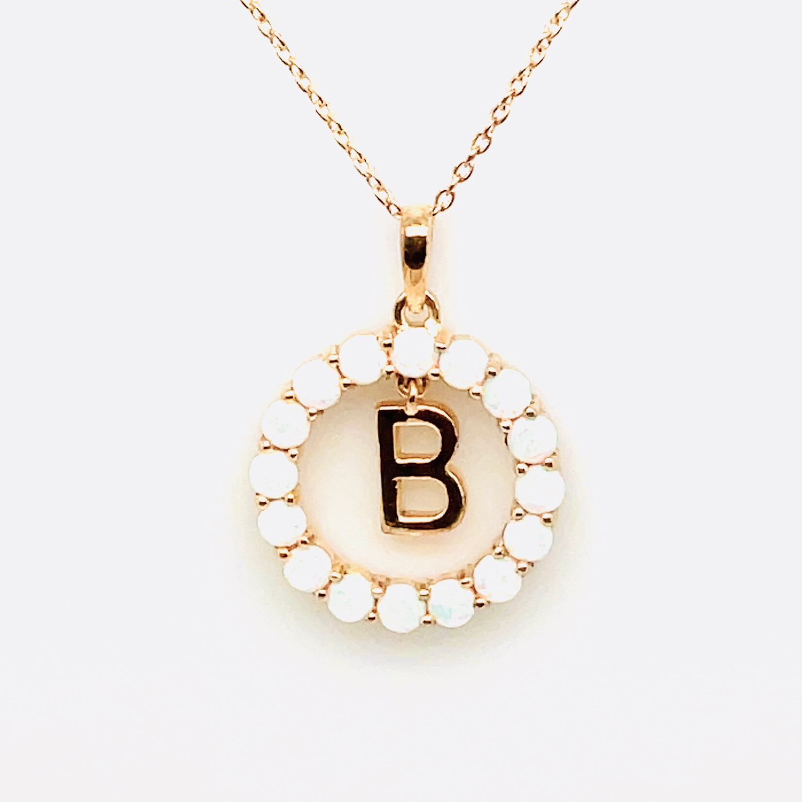CB Diamonds 925 18" Yellow Gold Plated Created Milky Opal Letter Pendant