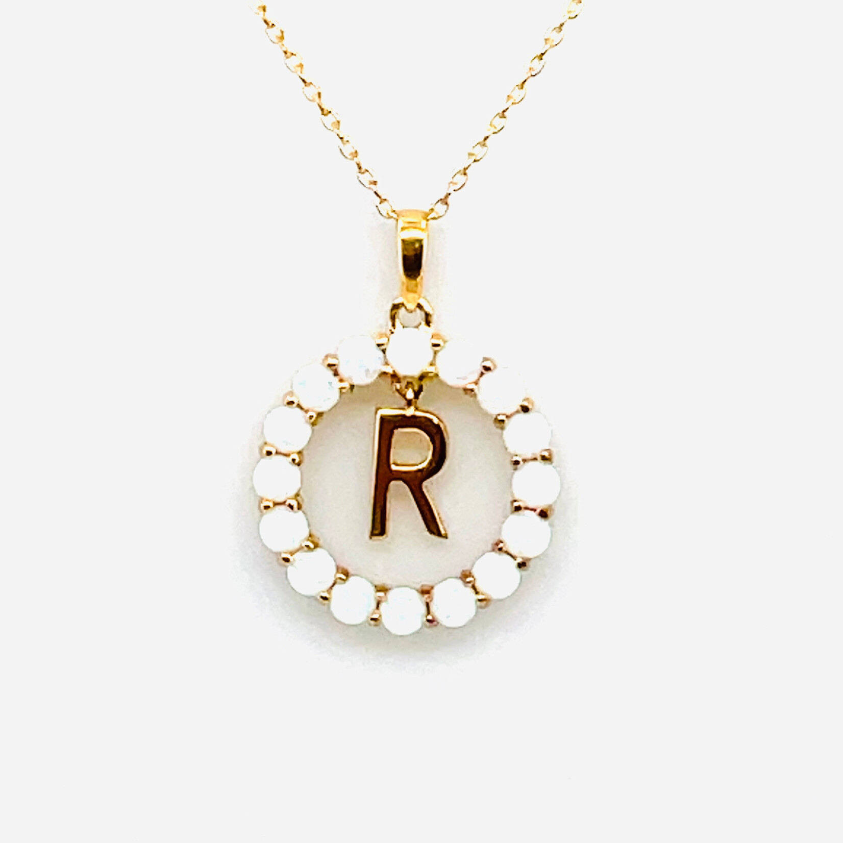 CB Diamonds 925 18" Yellow Gold Plated Created Milky Opal Letter Pendant