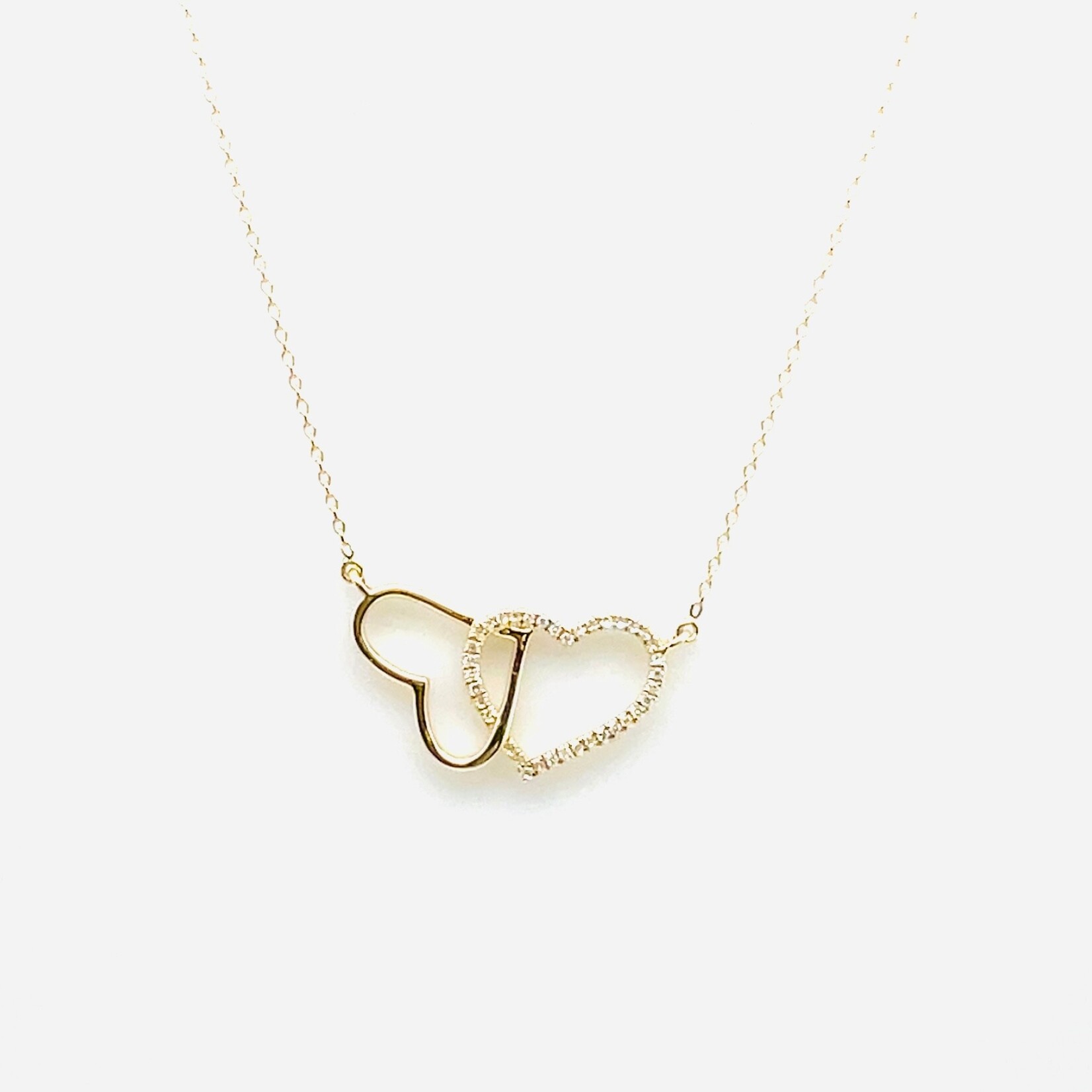14 Kt WG  18" Dia Double Heart Necklace 0.09 Ctw