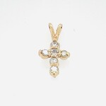 10Kt YG Rd Cut Dia Cross Pendant w/ chain 0.20 Ctw