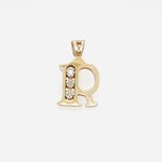 14 Kt Gold Diamond Block Letter Initial R Pendant