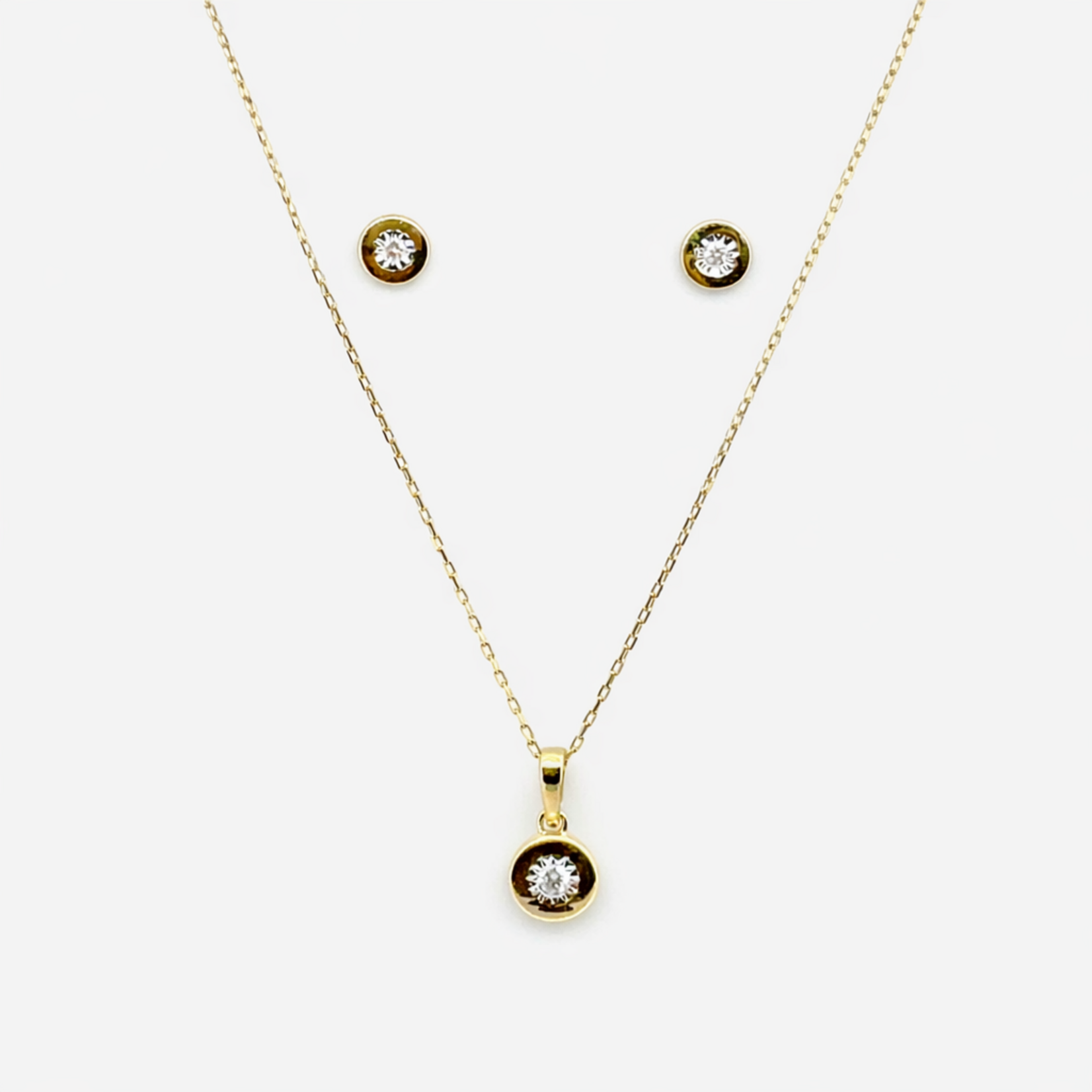 .925 Natural Diamond Necklace & Earrings 0.05 Ctw