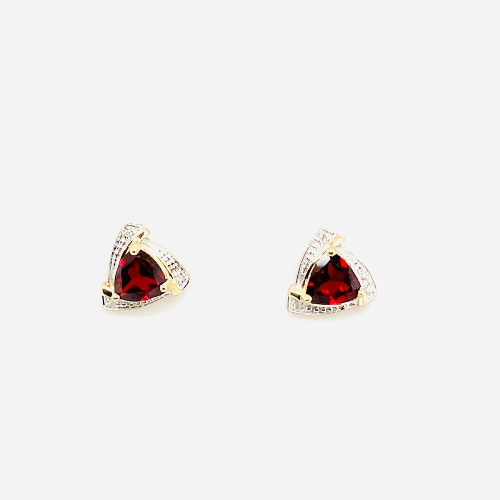 10 Kt YG Trillion Cut Garnet & Diamond Earrings