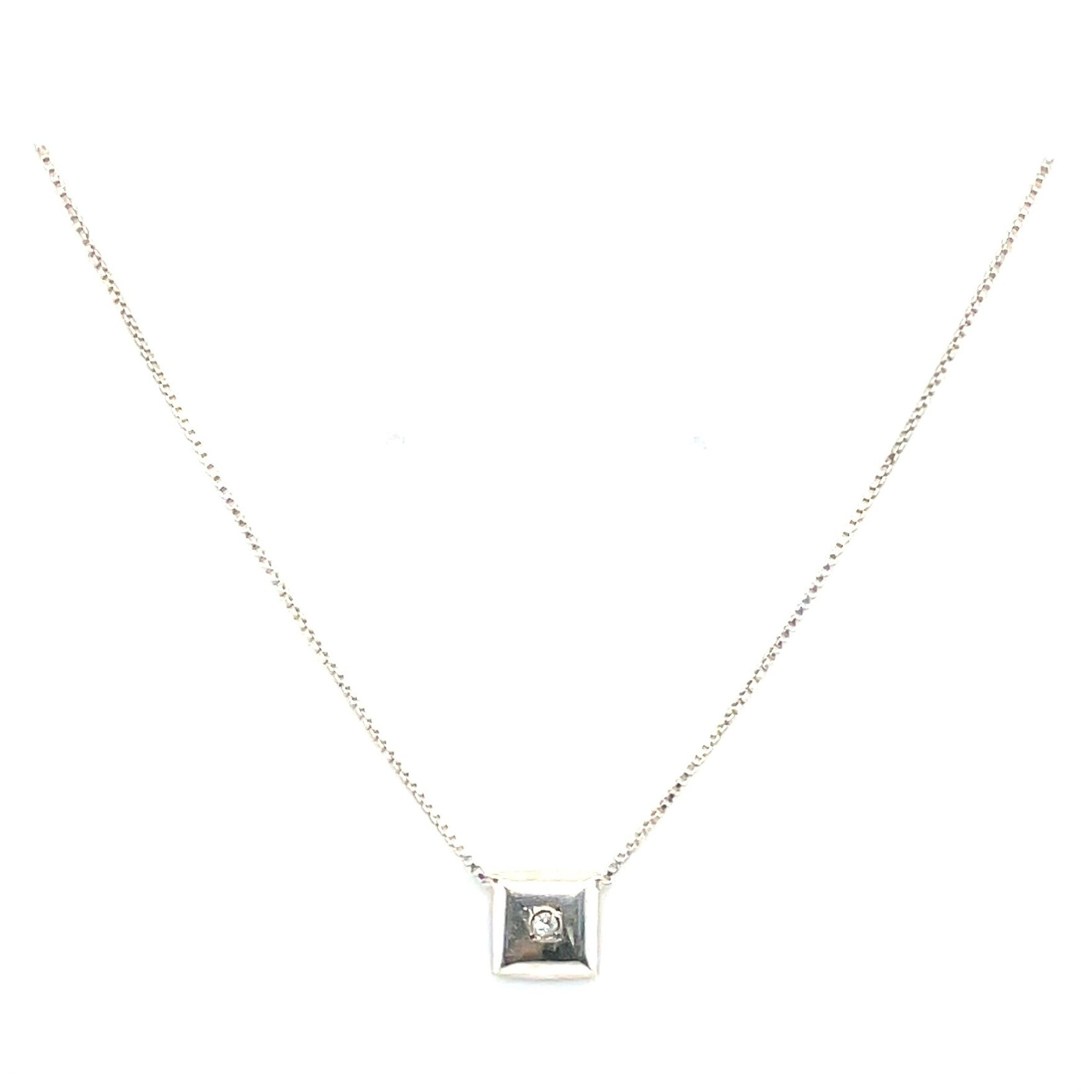 Sterling Silver Box Chain Pendant /CZ 18"