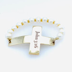 John 3:16 Sterling Silver Cross & Pearl Stretch Bracelet, Gold Plated