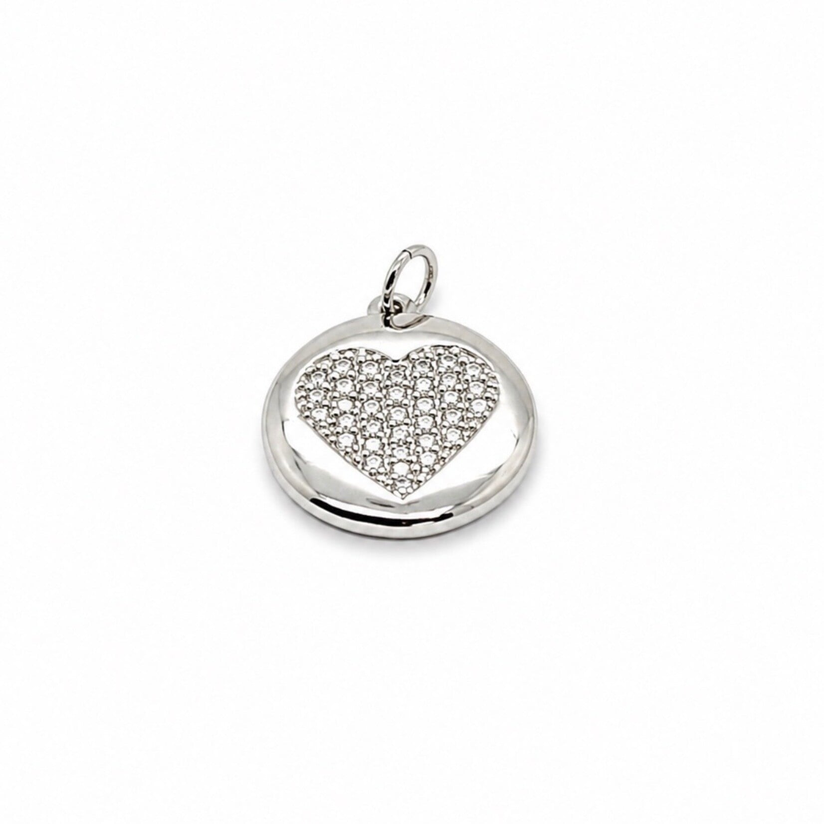 White Gold Filled Round Coin Heart Charm