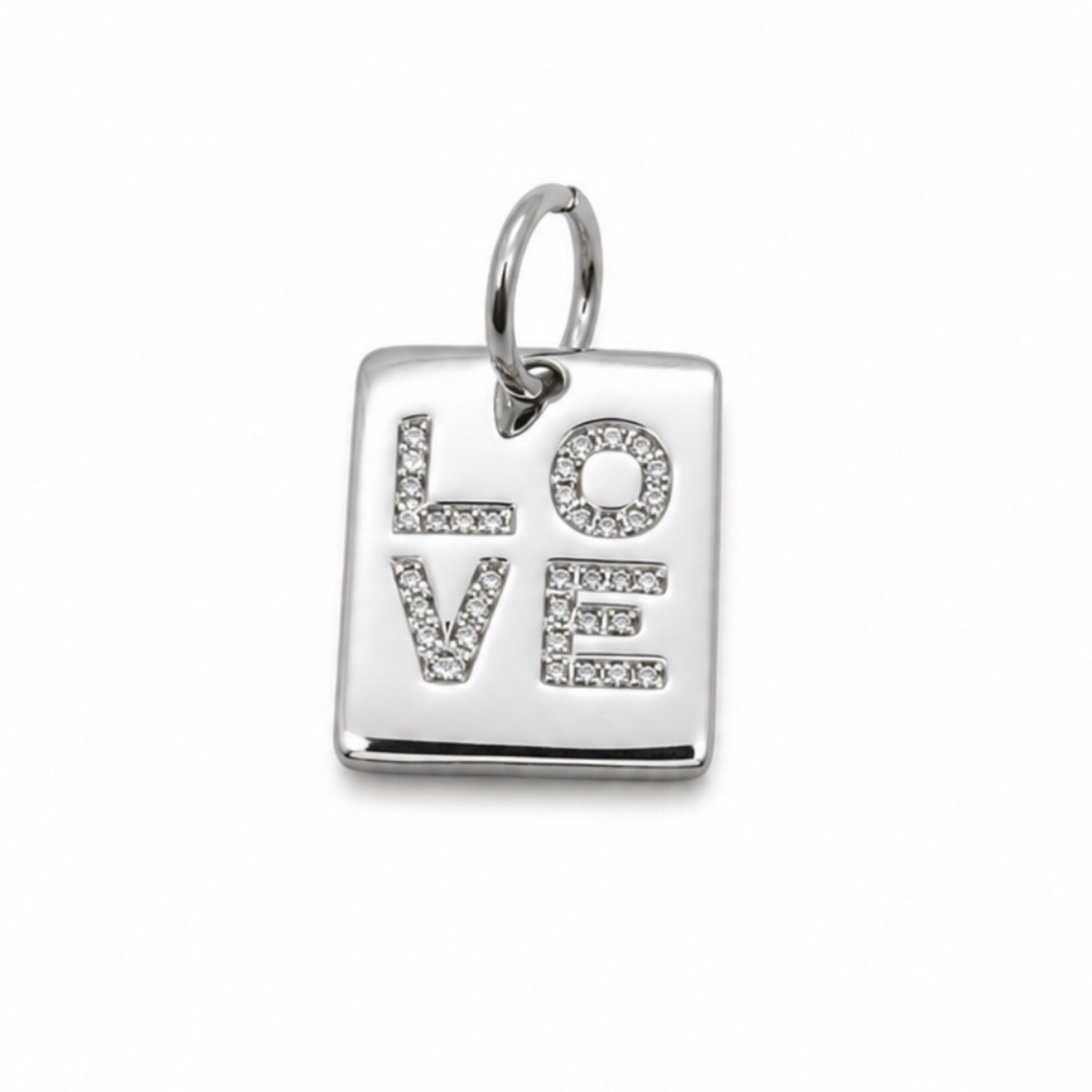 White Gold Filled Pave Dia Accent "LOVE" Sq Charm