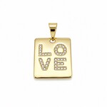 Gold Filled Pave Dia Accent "LOVE" Square Charm