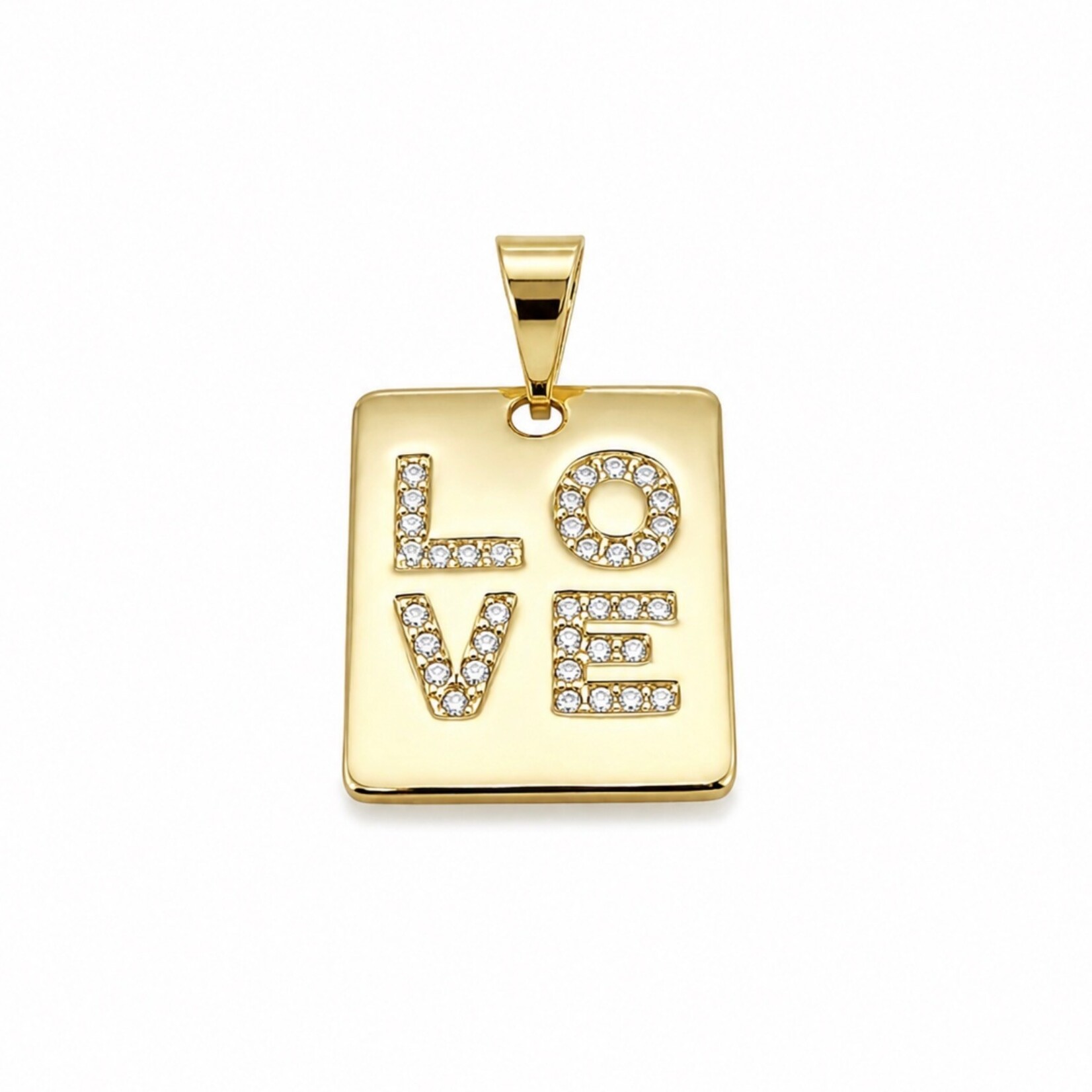Gold Filled Pave Dia Accent "LOVE" Square Charm