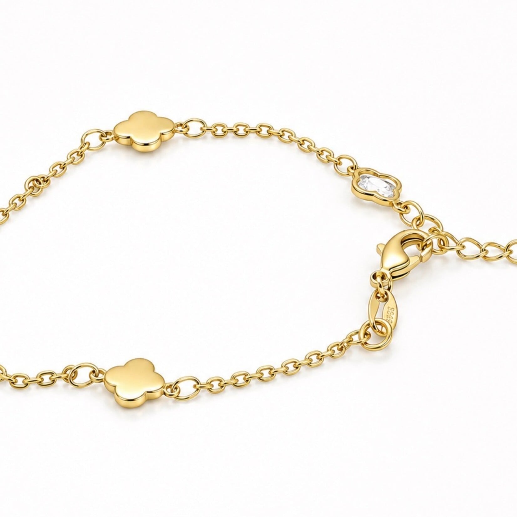 Gold Filled Polished Clover  w/CZ Chain Link Bracelet