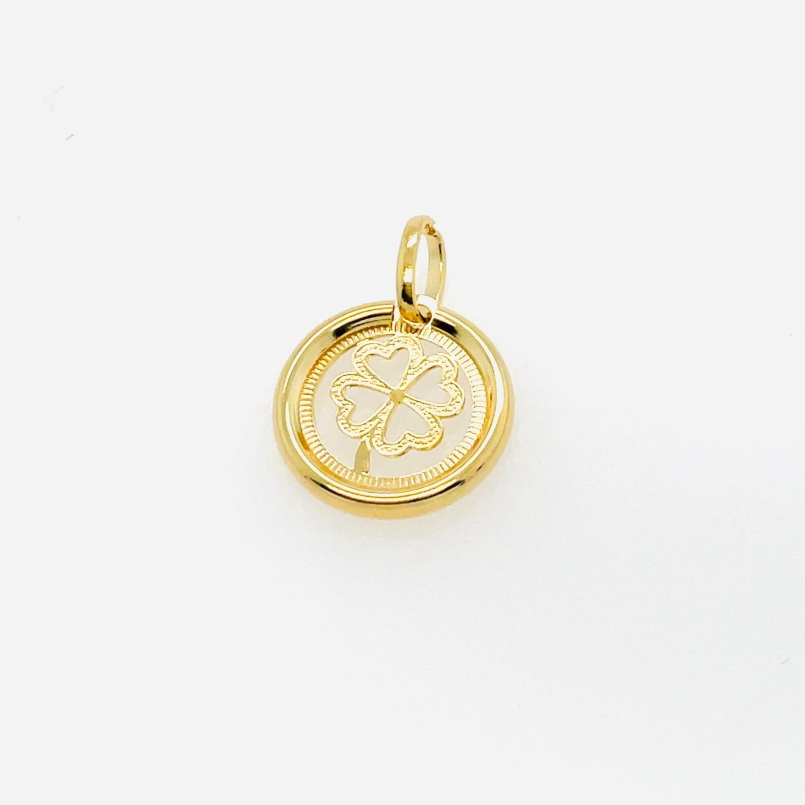 Gold Filled Round Frame Four-Leaf Clover Charm