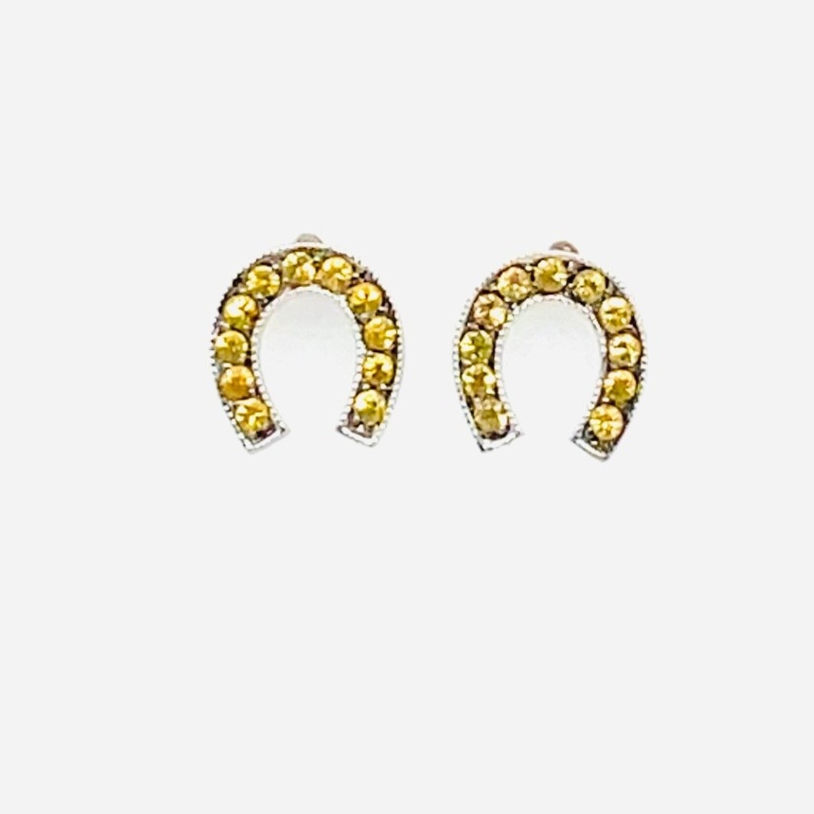 18 Kt Rd Cut Yel Topaz Horseshoe Stud Earrings