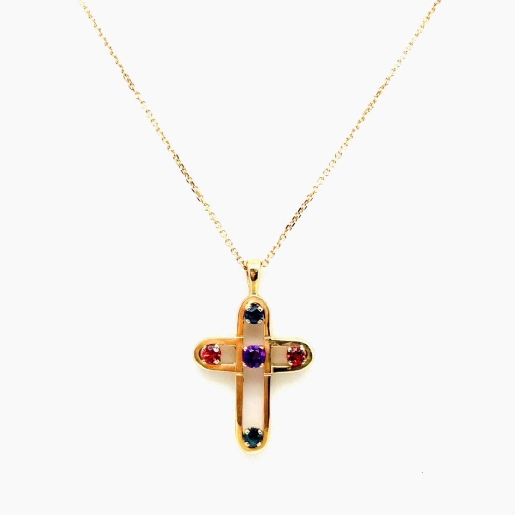 14 Kt Yellow Gold Ladies Multi-color Necklace