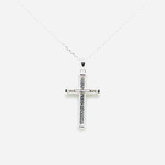 .925 Rhodium Plated Log Cross Necklace