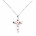 .925 Rhodium Plated Pearl Cross Necklace