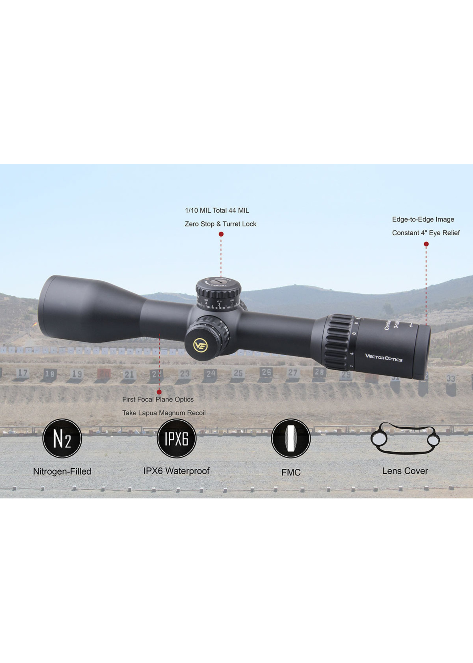 Vector Optics Vector Optics  Continental Tactical FFP series  Riflescope with 34mm Tube /Zero stop/German Schott ED HD Glass