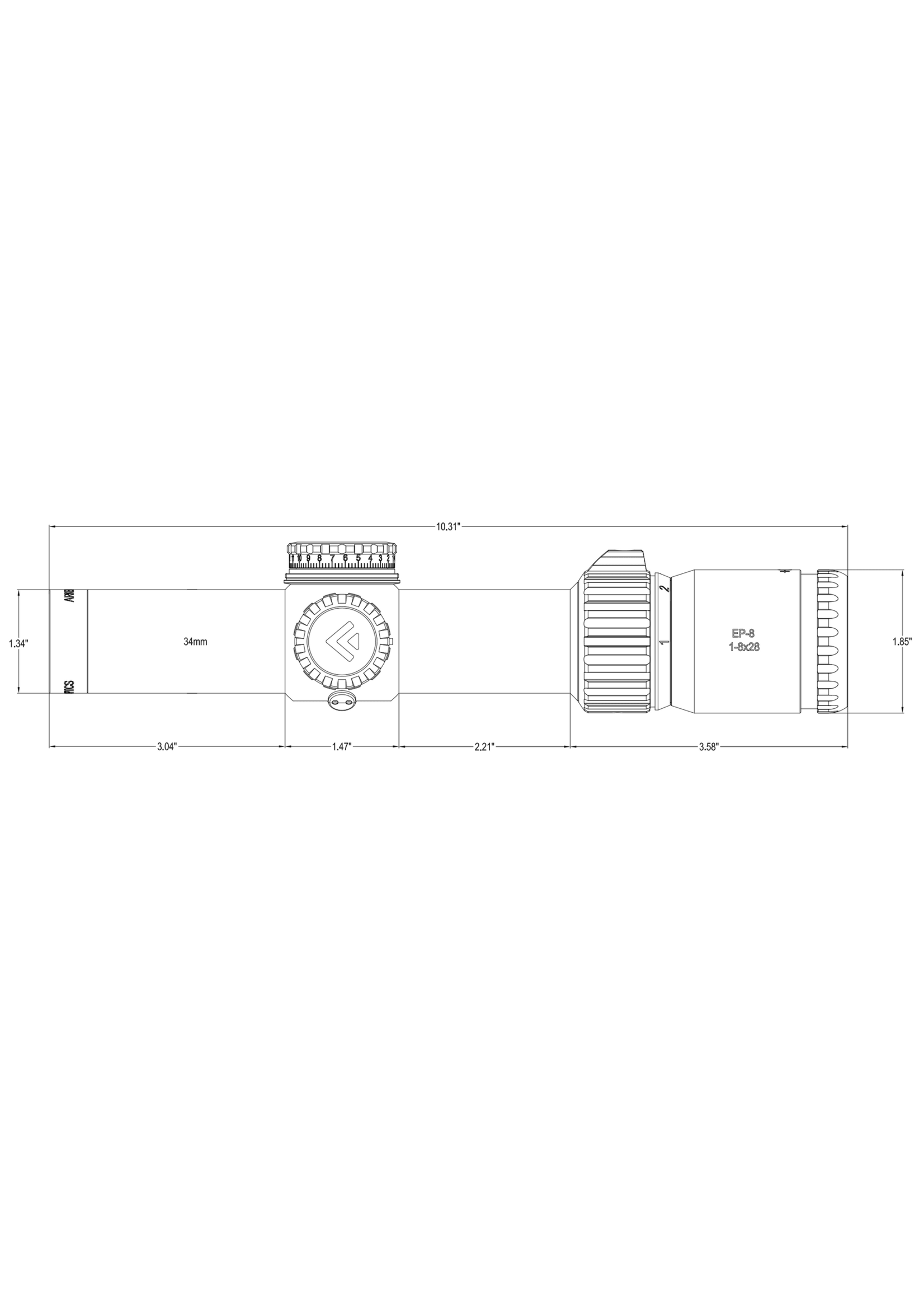 Arken Arken EP8 LPVO 1-8x28 FFP  - 34mm Tube MOA - KL BOX Illuminated Reticle