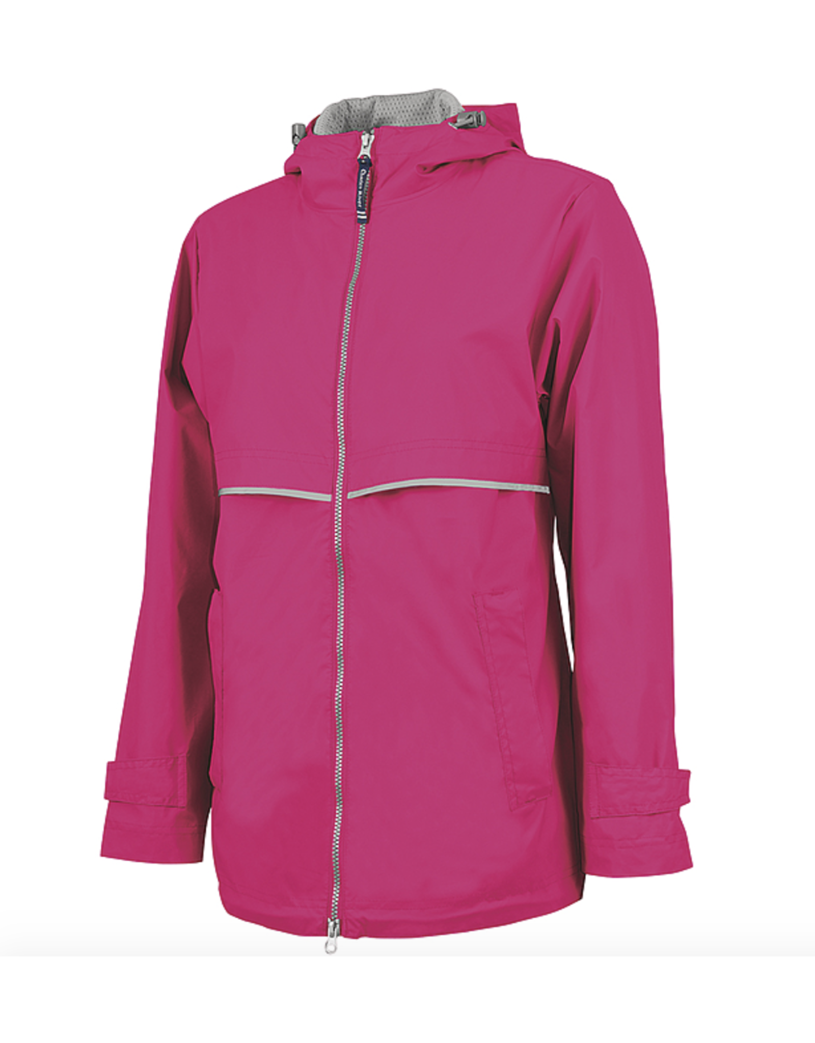 neon pink rain jacket