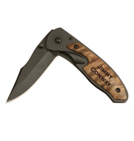 Wood Pocket Knife With Clip SM Includes Laser Engraving