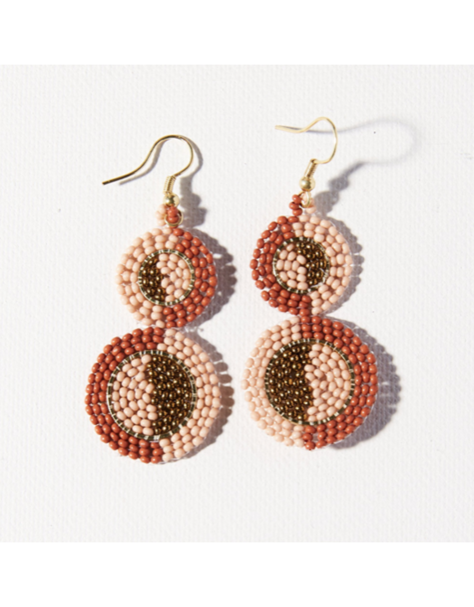 Ink + Alloy Earring Double Circle Pink Rust Ivory