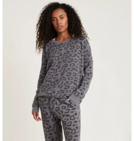 Barefoot Dreams Slouchy Pullover Leopard Graphite-Carbon