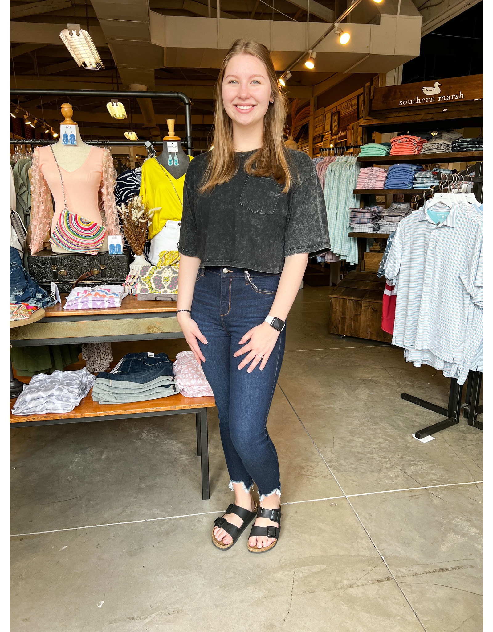Jeans Skinny Crop Hem Hi-Lo Dark Denim 